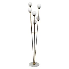 1950s Style Italian Glass Ball and Brass Floor Lamp