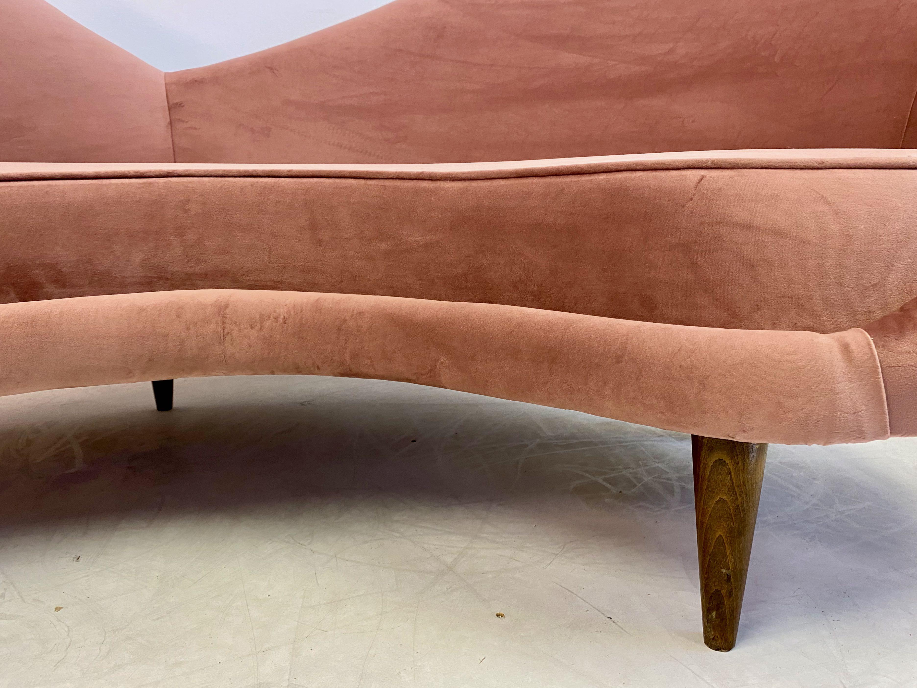 Mid-Century Modern 1950s Style Italian Sofa in Soft Pink Velvet