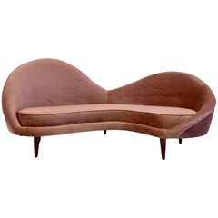 1950s Style Italian Sofa in Soft Pink Velvet