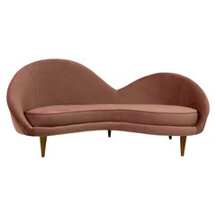 1950s Style Italian Sofa in Soft Pink Velvet