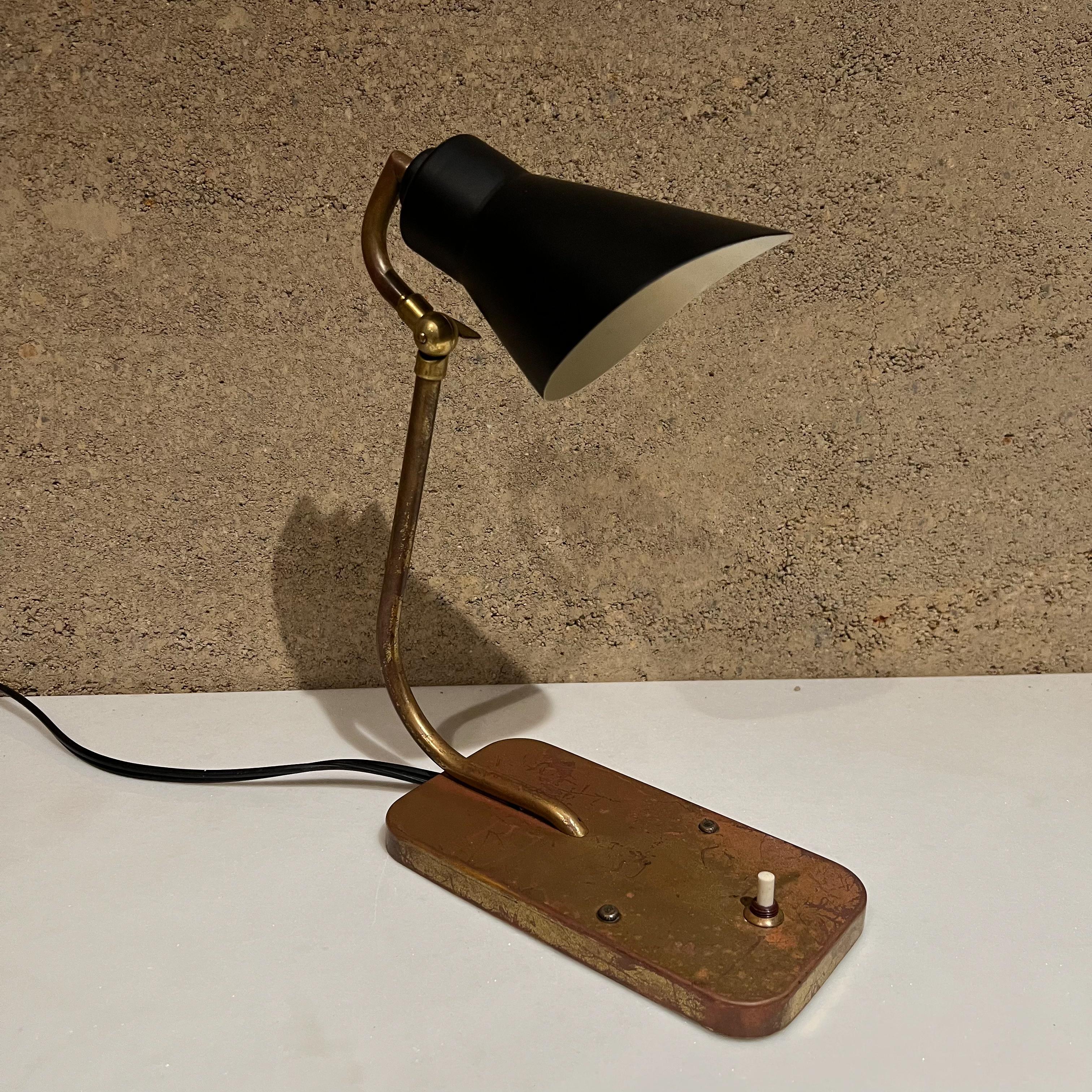 Aluminum 1950s Style Lightolier Modern Lamp Sculptural Task Desk Light Brass and Black