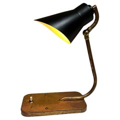 Retro 1950s Style Lightolier Modern Lamp Sculptural Task Desk Light Brass and Black