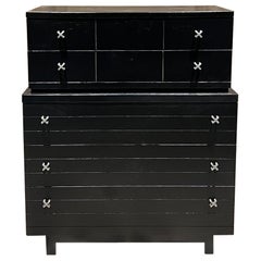 1950er Jahre Stil von Paul Frankl Schwarz Wolkenkratzer Kommode Großer Highboy X Züge