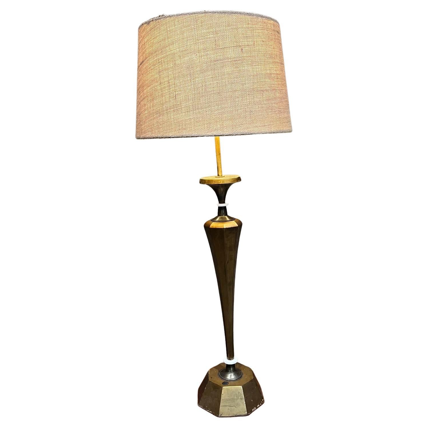 1950s Style of Tony Paul Shapely Gold Table Lamp with Mahogany Wood For Sale