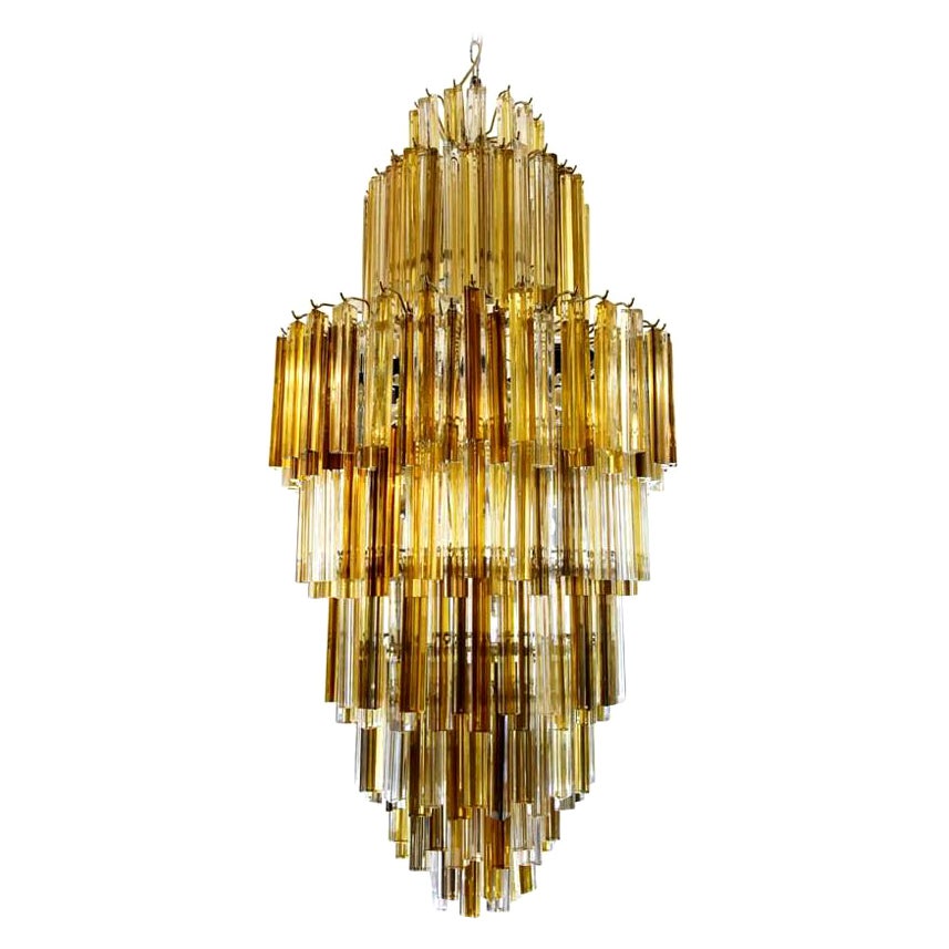 1950s Style Skyscraper Chandelier Murano Blown Glass Clear Amber Smoke Italian