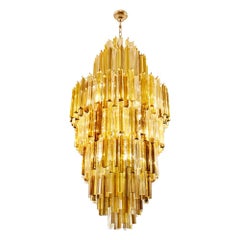 1950s Style Skyscraper Chandelier Murano Blown Glass Clear Amber Smoke Italian