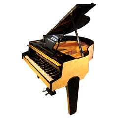 Piano à queue Zimmermann des années 50 Formica jaune Lyre de piano tubulaire en acier