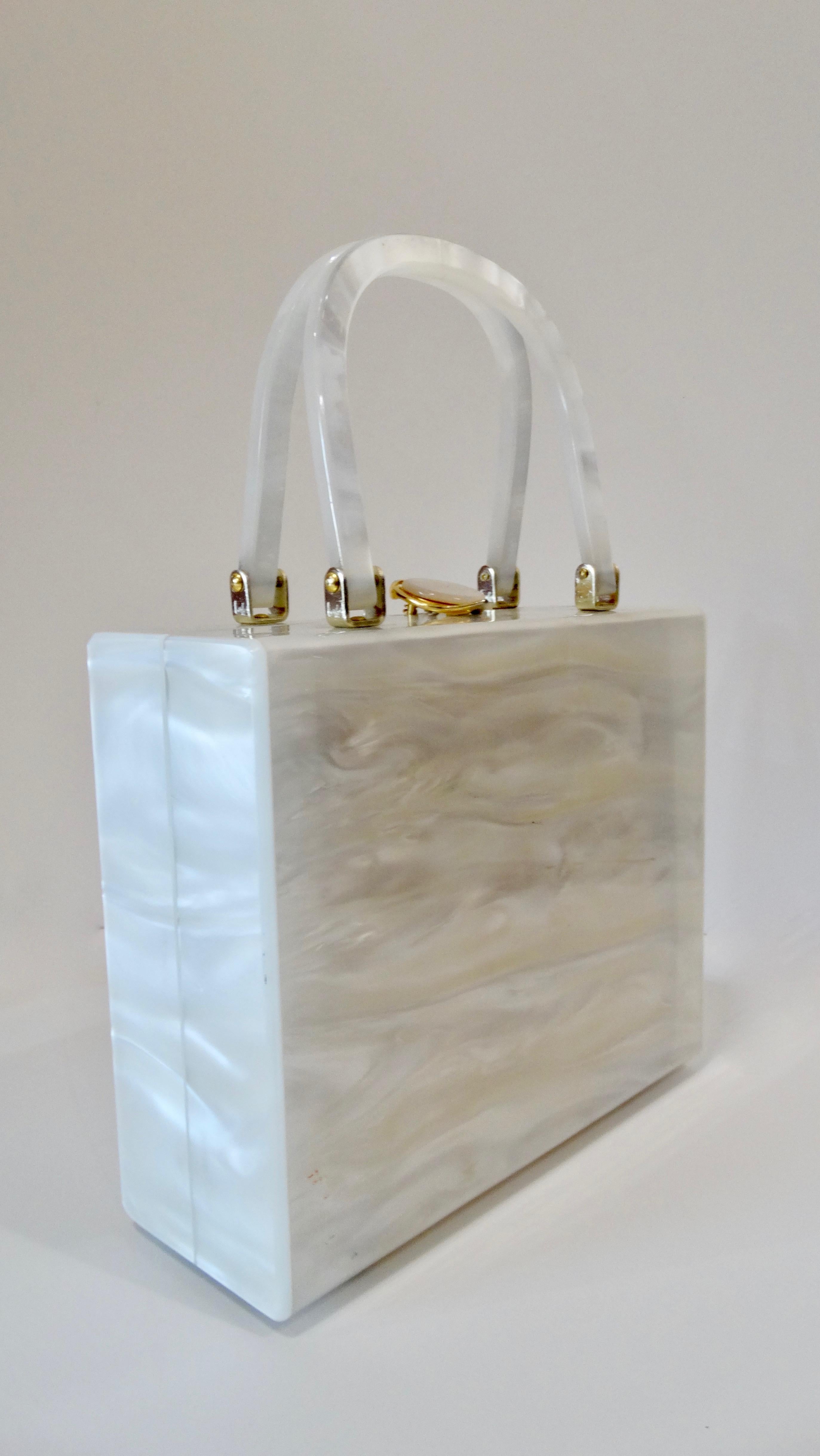 Women's or Men's 1950s Stylecraft Miami Lucite Top Handle Box Bag 