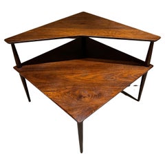 1950s Stylish Heritage Henredon Tiered Corner End Table in Walnut Wood