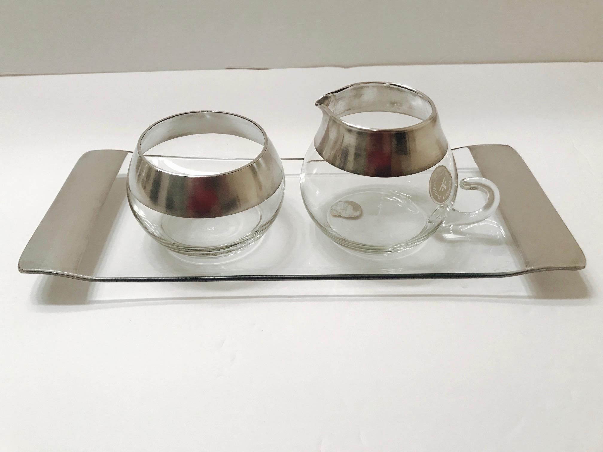 1950s Sugar and Creamer Set with Sterling Silver Overlay by Dorothy Thorpe  6
