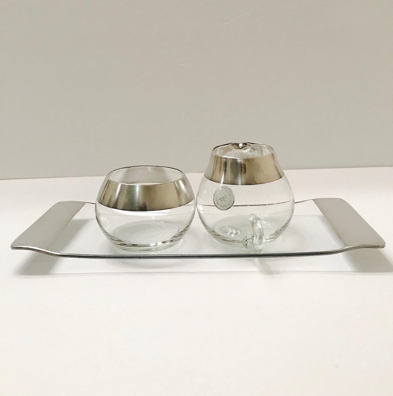 American 1950s Sugar and Creamer Set with Sterling Silver Overlay by Dorothy Thorpe