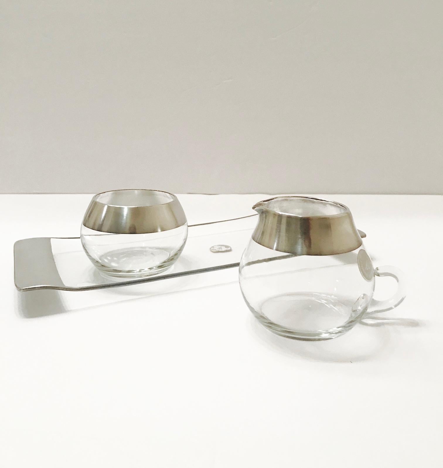 1950s Sugar and Creamer Set with Sterling Silver Overlay by Dorothy Thorpe  In Good Condition In Fort Lauderdale, FL