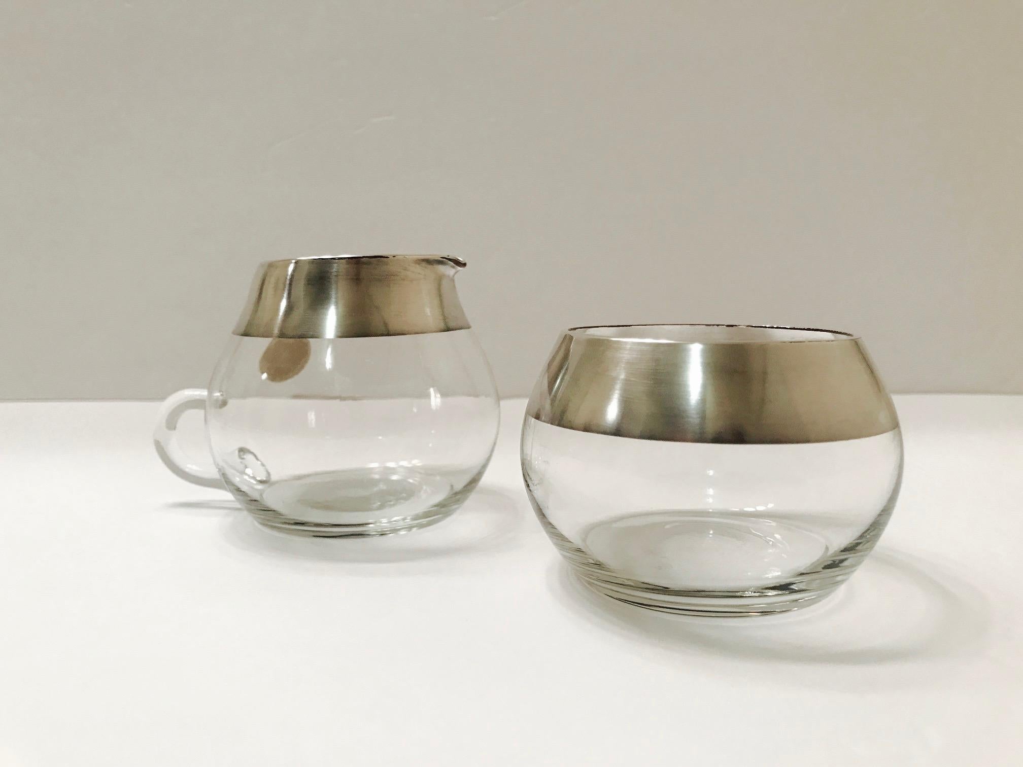Blown Glass 1950s Sugar and Creamer Set with Sterling Silver Overlay by Dorothy Thorpe 