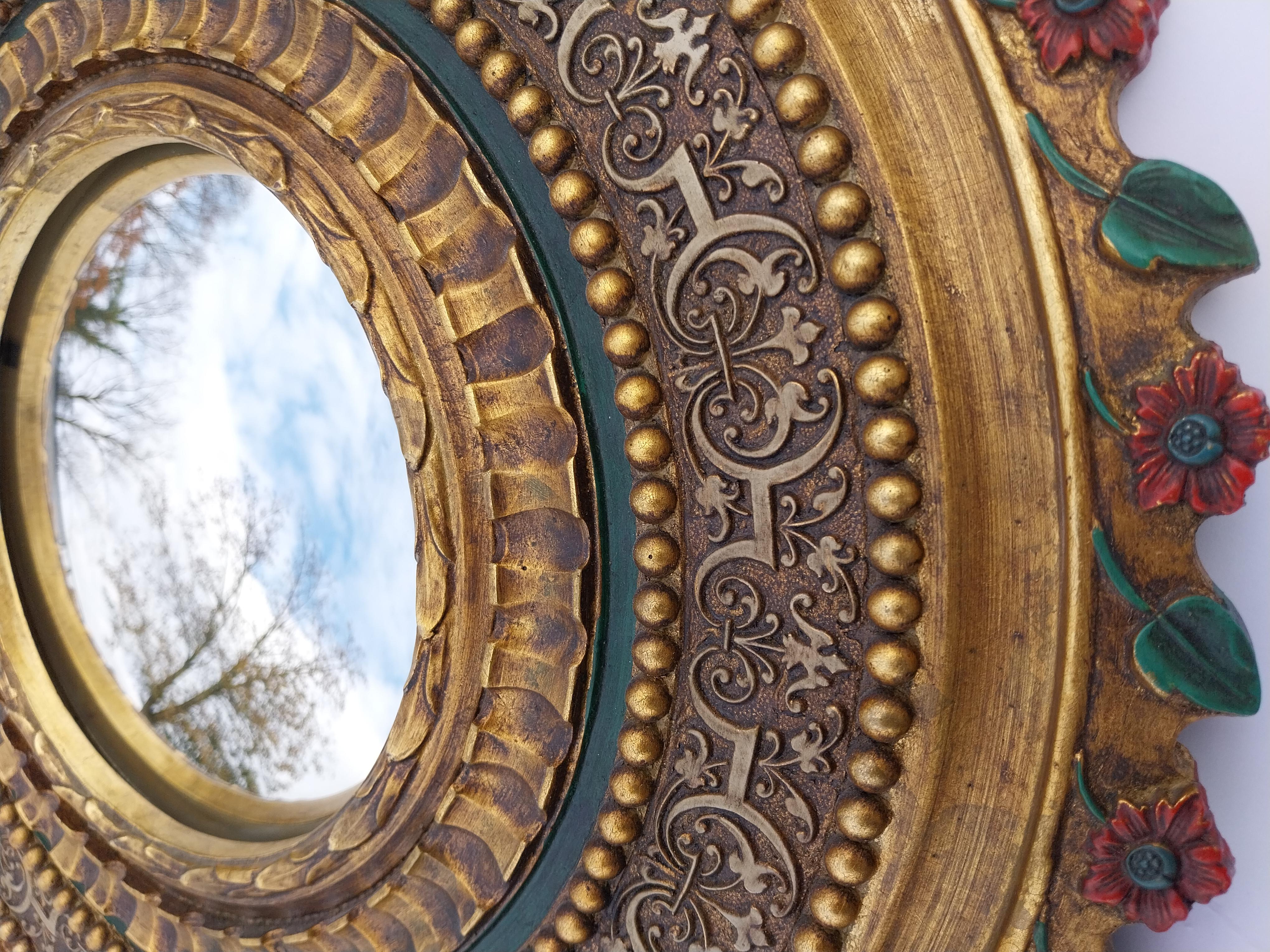 1950's sunburst painted convex resin mirror For Sale 4