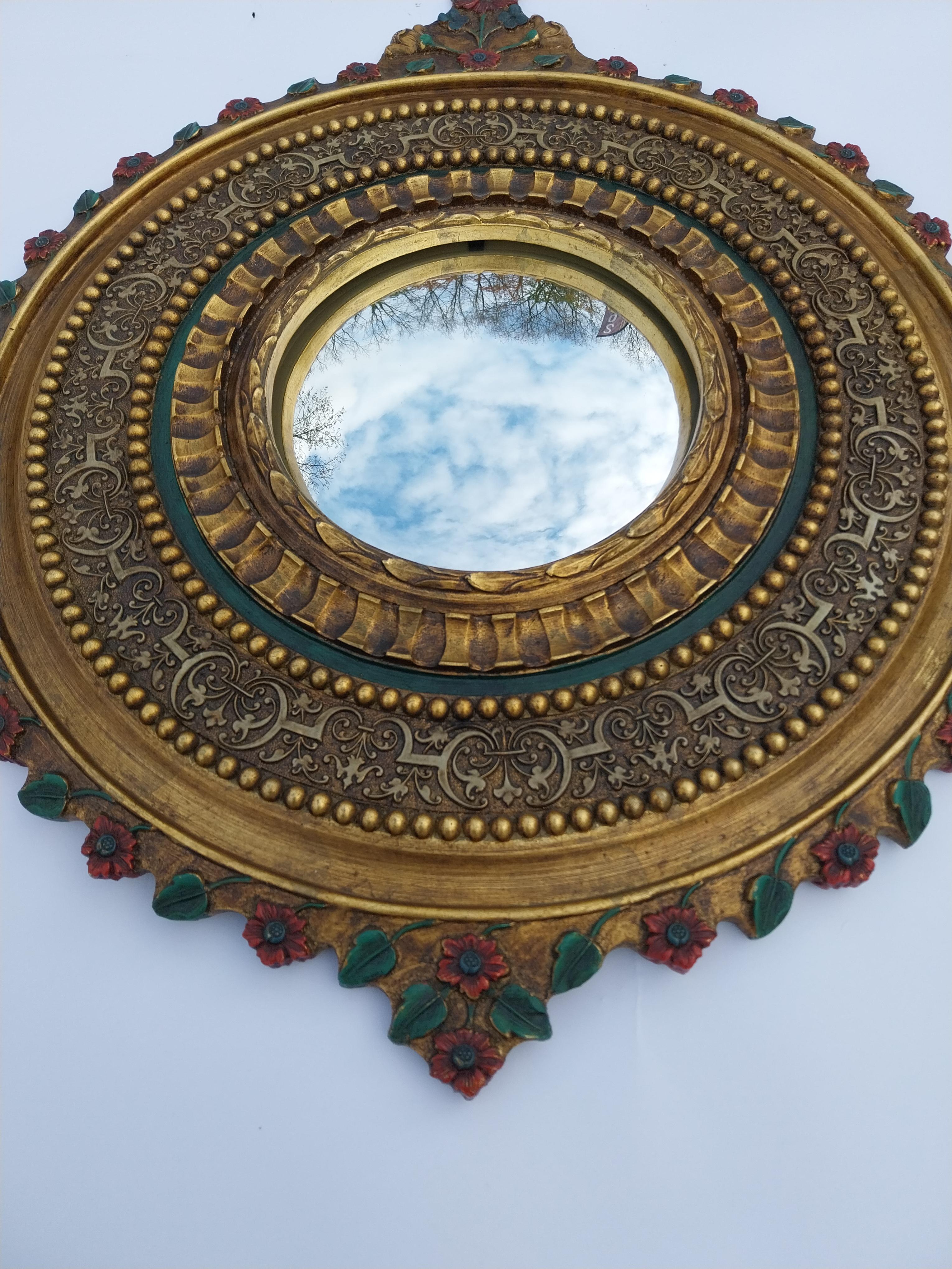 Renaissance Revival 1950's sunburst painted convex resin mirror For Sale