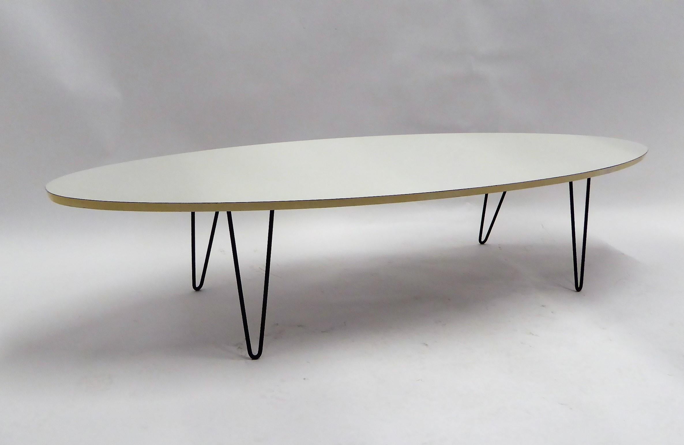 1950s Surfboard Coffee Table on Hairpin Legs Eames Style 1
