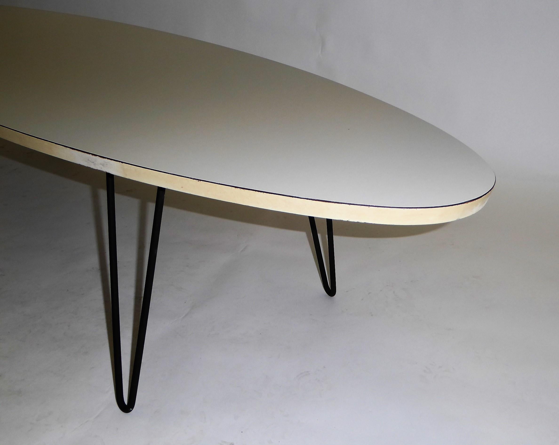 American 1950s Surfboard Coffee Table on Hairpin Legs Eames Style