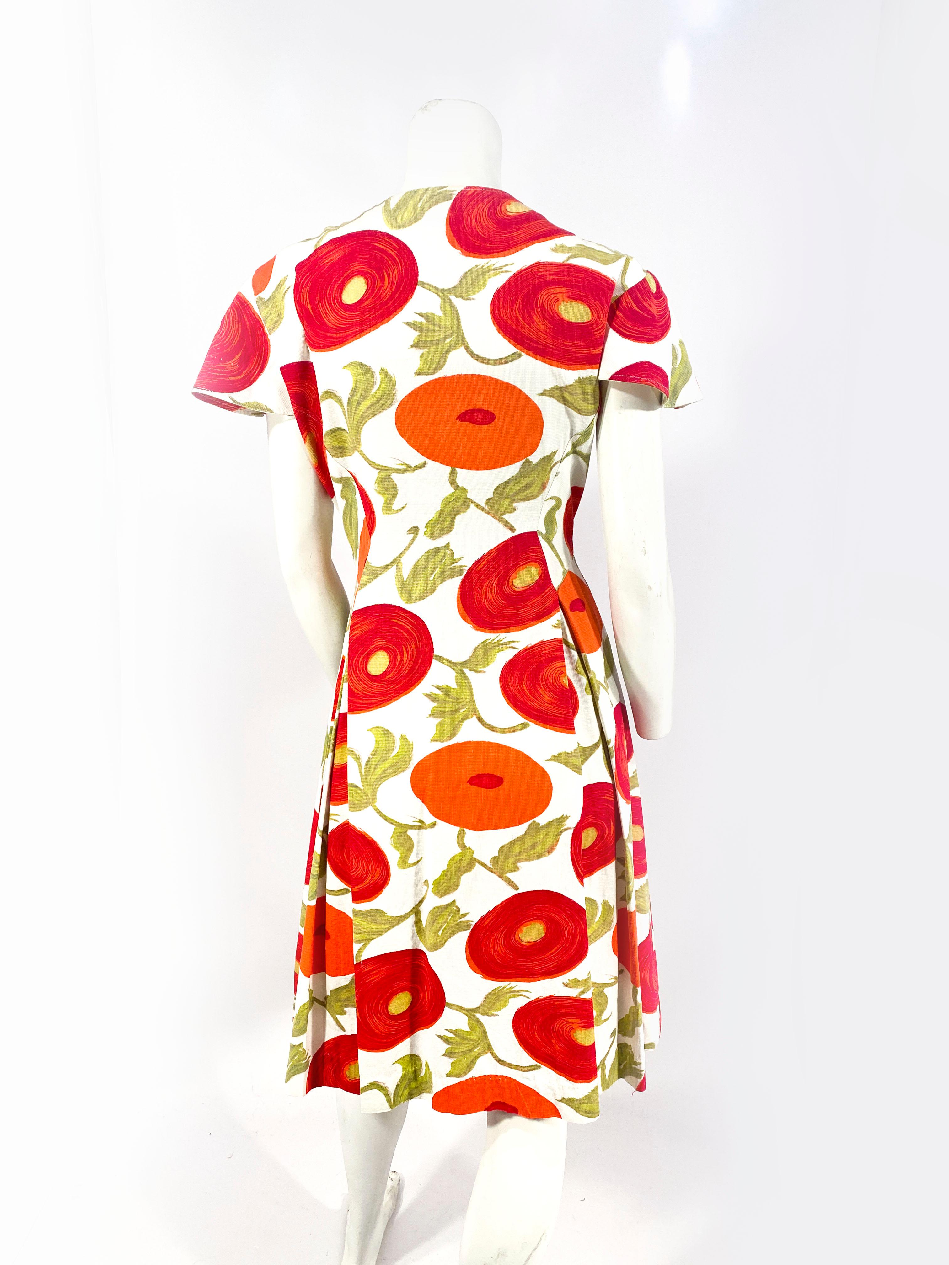 1950s Surreal Printed Pique Day Dress In Good Condition In San Francisco, CA