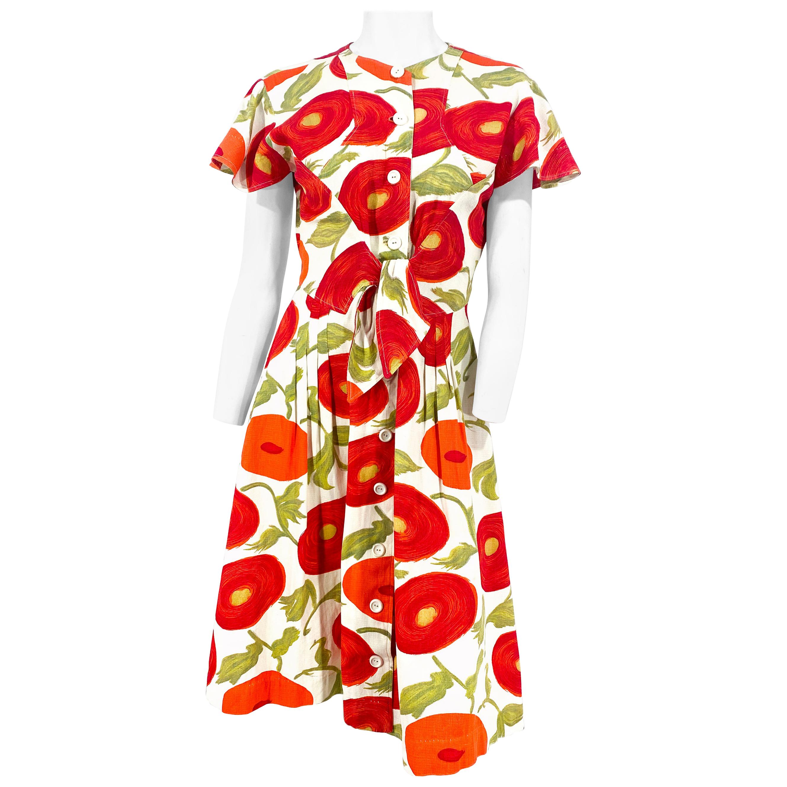 1950s Surreal Printed Pique Day Dress