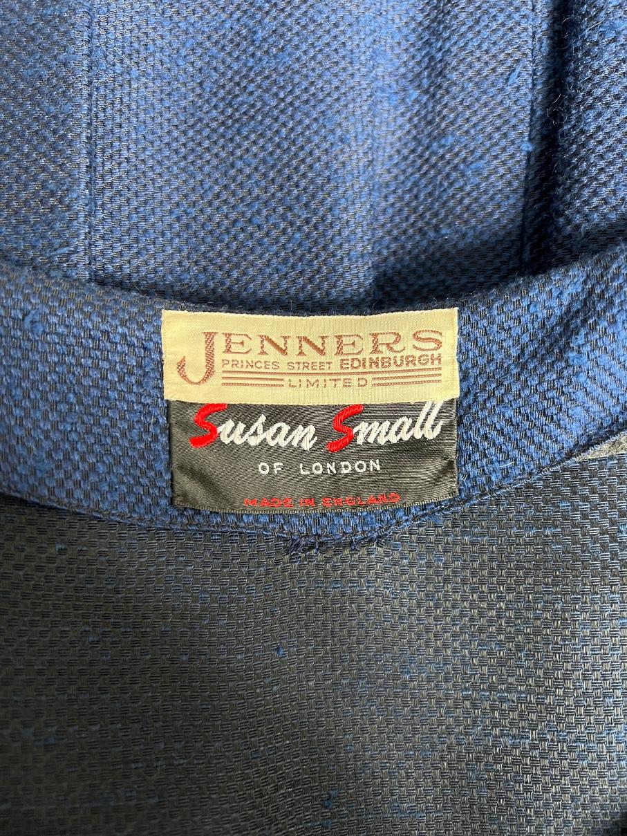 1950s Susan Small Textured French Blue Cotton Shirt Dress Pour femmes en vente