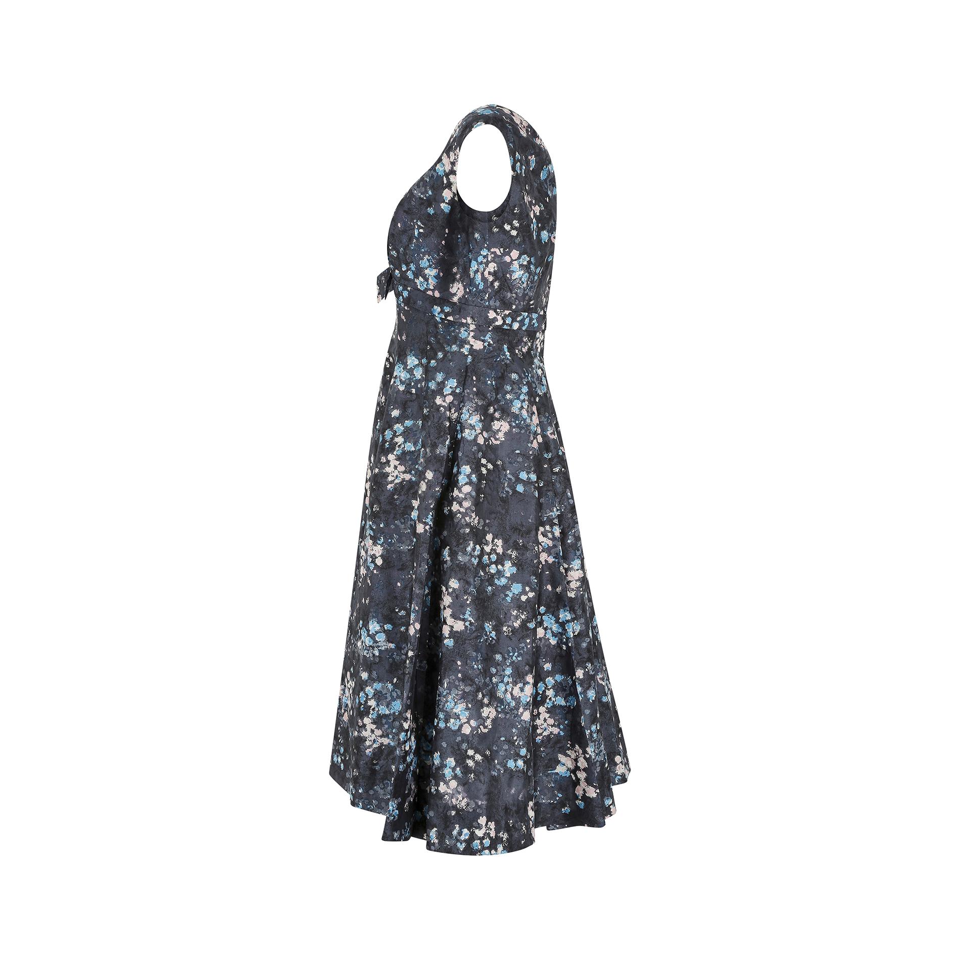 1950s Suzanne Pardo Couture Blue Floral Dress and Jacket Suit For Sale 2