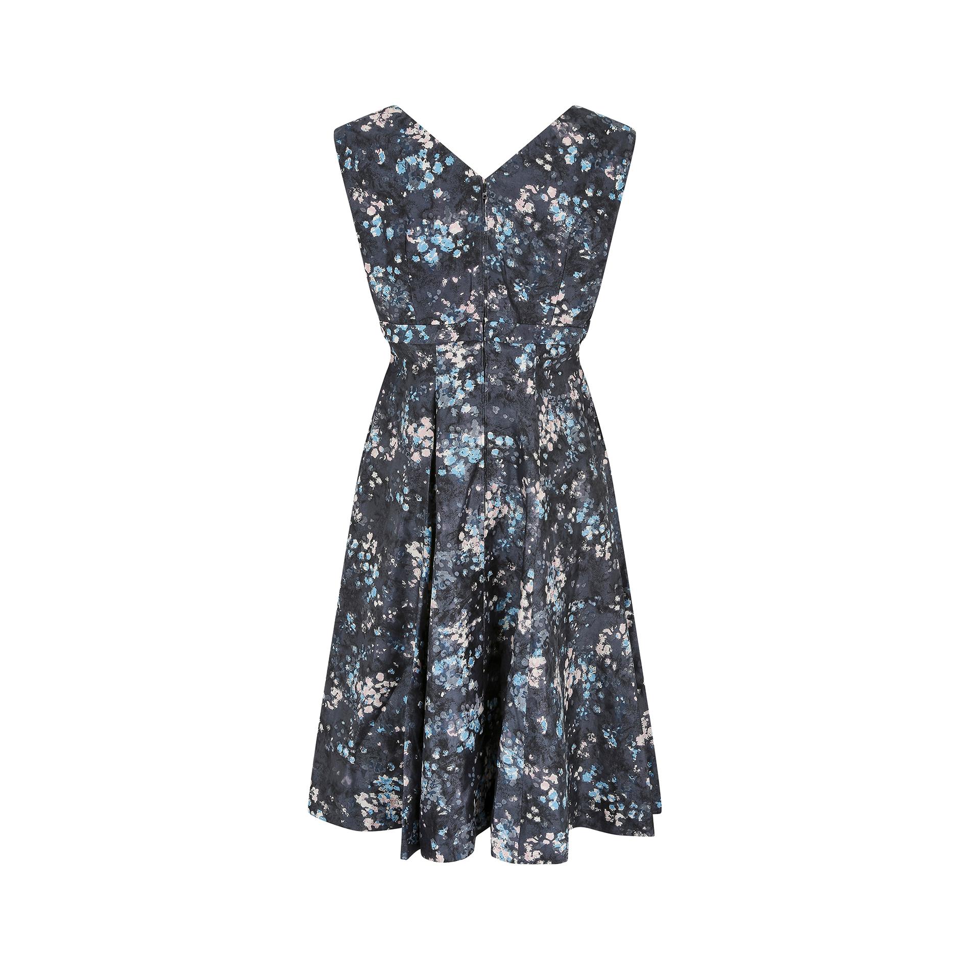 1950s Suzanne Pardo Couture Blue Floral Dress and Jacket Suit For Sale 3