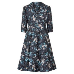 Retro 1950s Suzanne Pardo Couture Blue Floral Dress and Jacket Suit