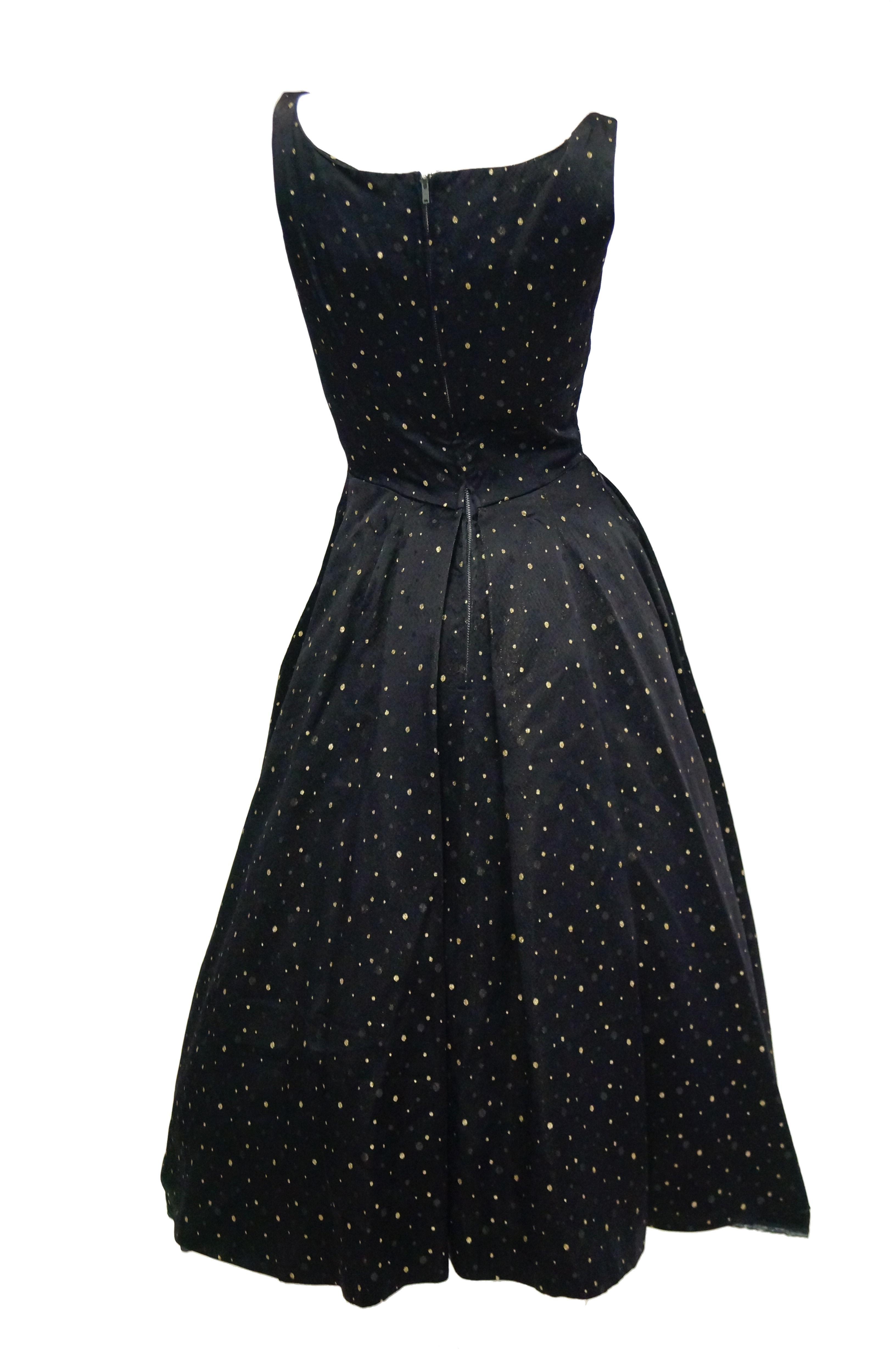 1950s Suzy Perette Black and Gold New Look Evening Dress with Shimmer Dot and  In Excellent Condition For Sale In Houston, TX
