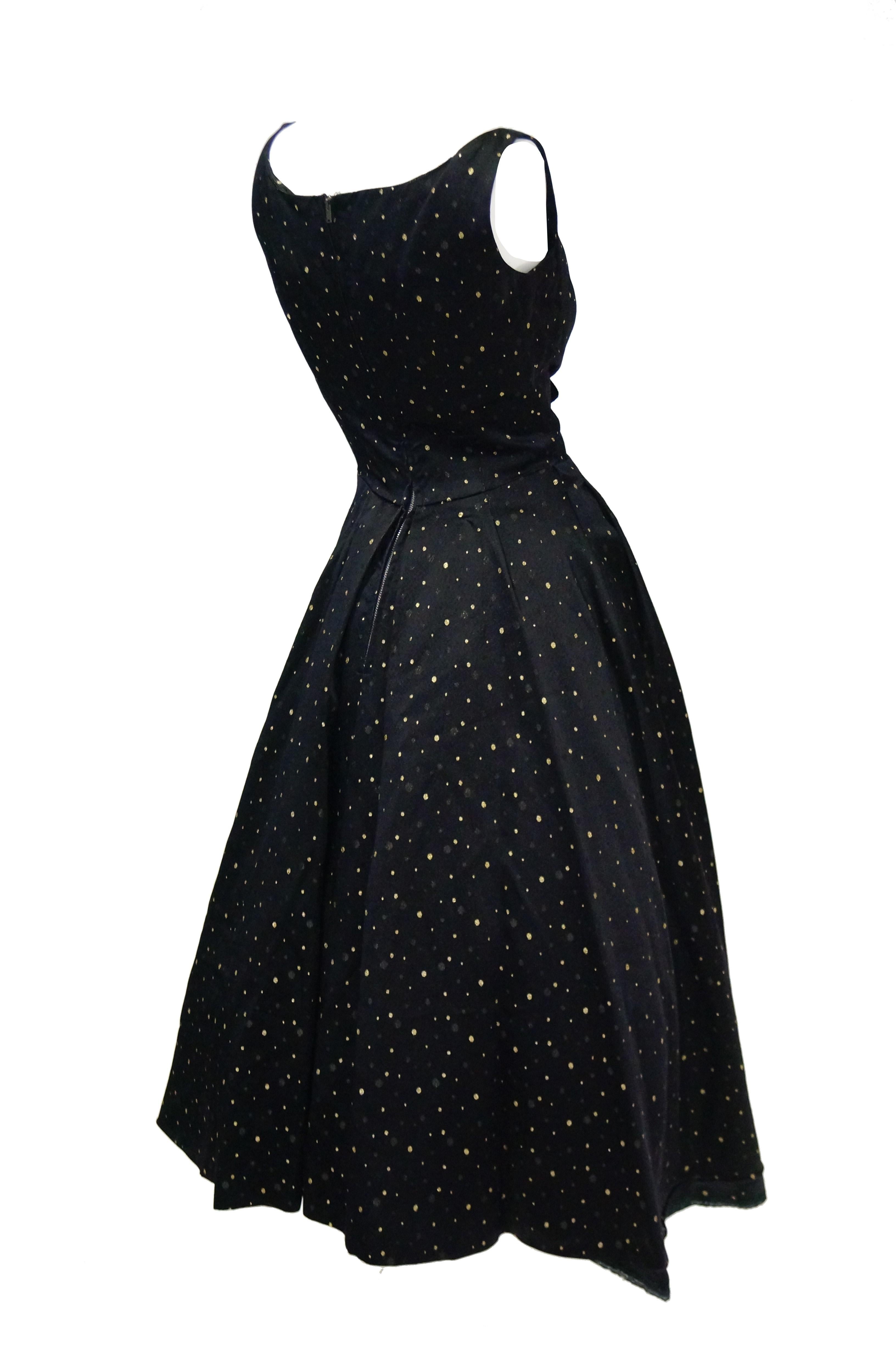 Women's 1950s Suzy Perette Black and Gold New Look Evening Dress with Shimmer Dot and  For Sale