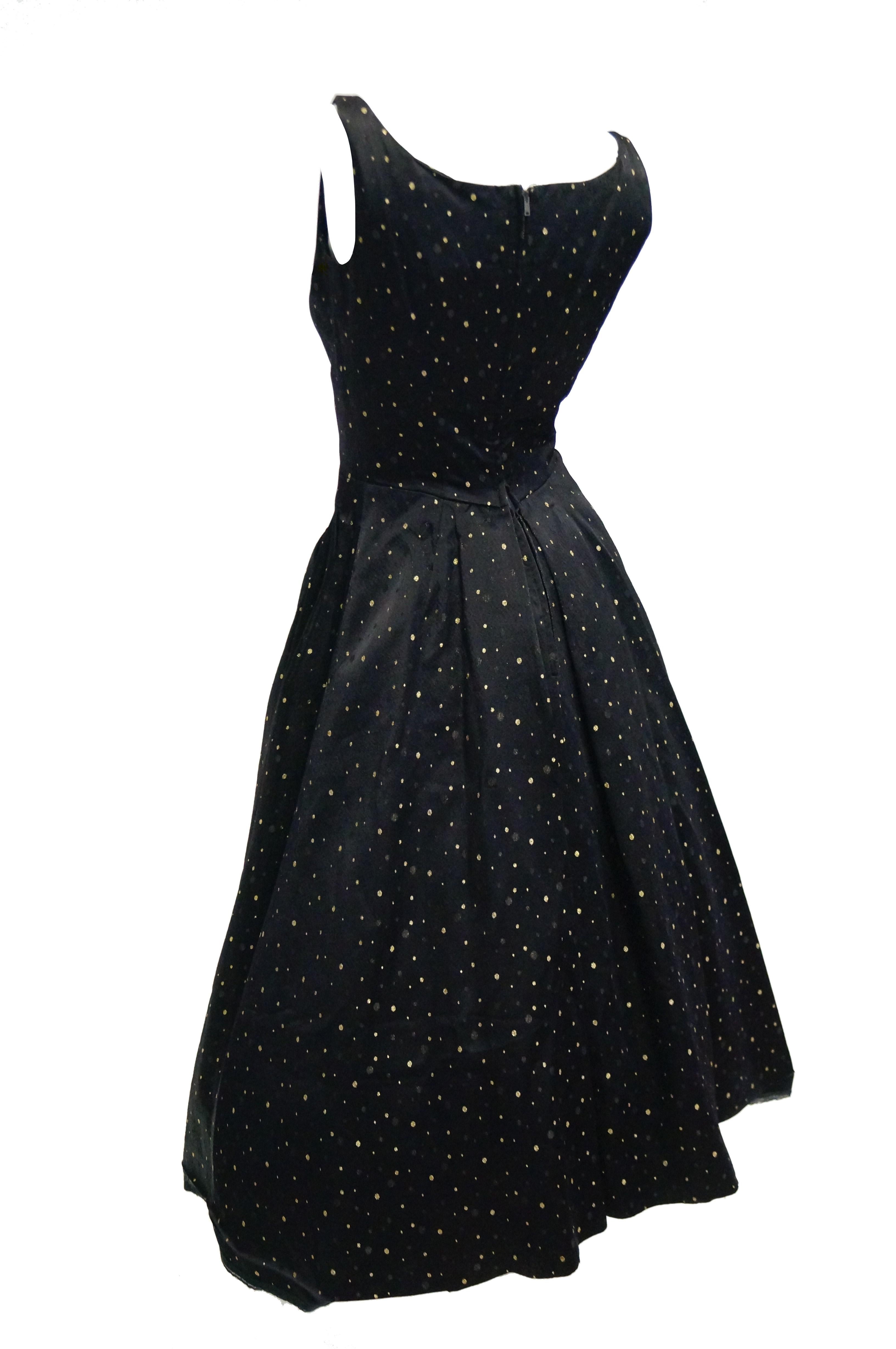 1950s Suzy Perette Black and Gold New Look Evening Dress with Shimmer Dot and  For Sale 1