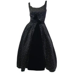 1950s Suzy Perette Black and Gold New Look Evening Dress with Shimmer Dot and