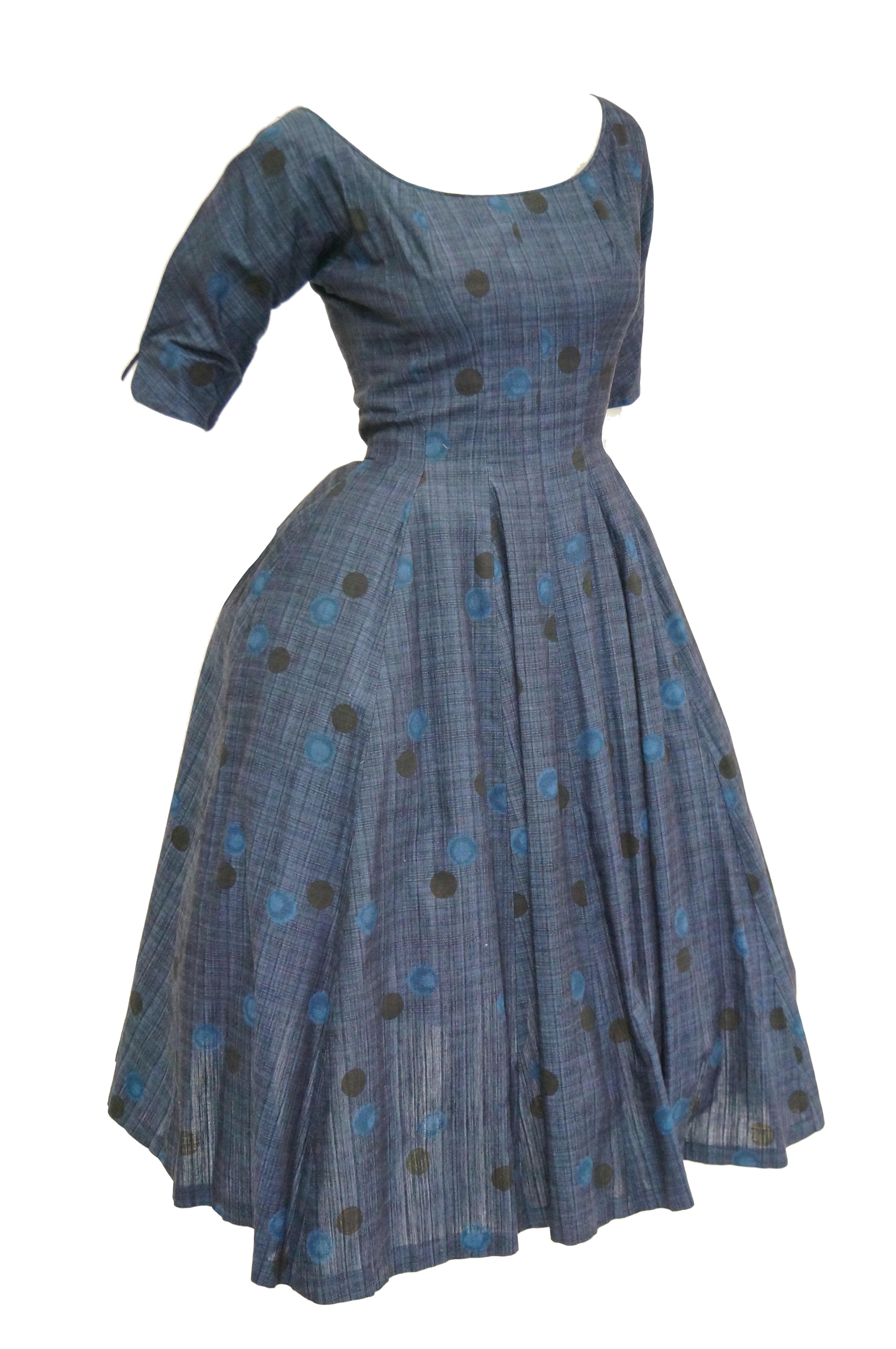 Gray 1950s Suzy Perette Blue Polkadot New Look Dress