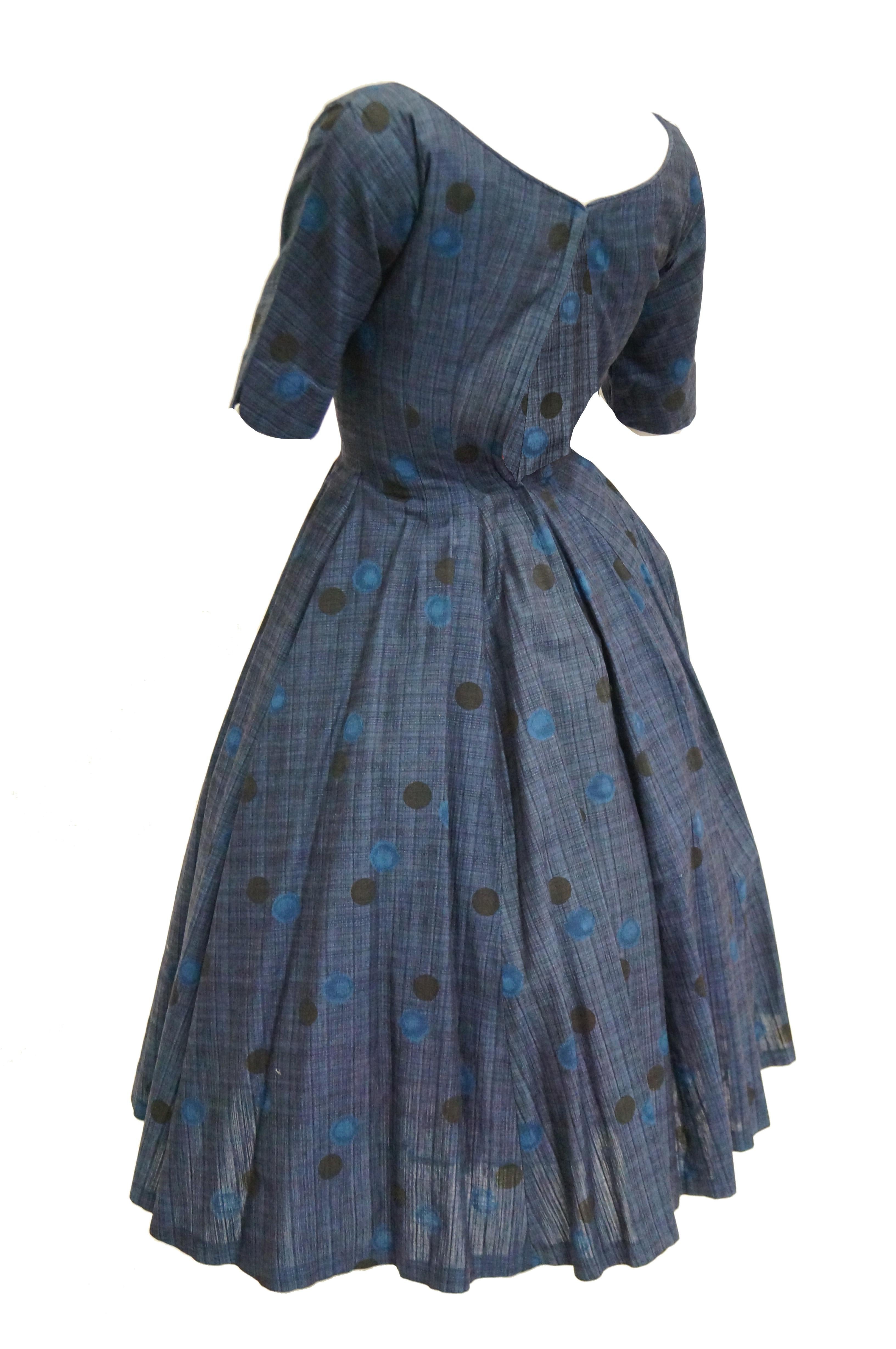 1950s Suzy Perette Blue Polkadot New Look Dress 1