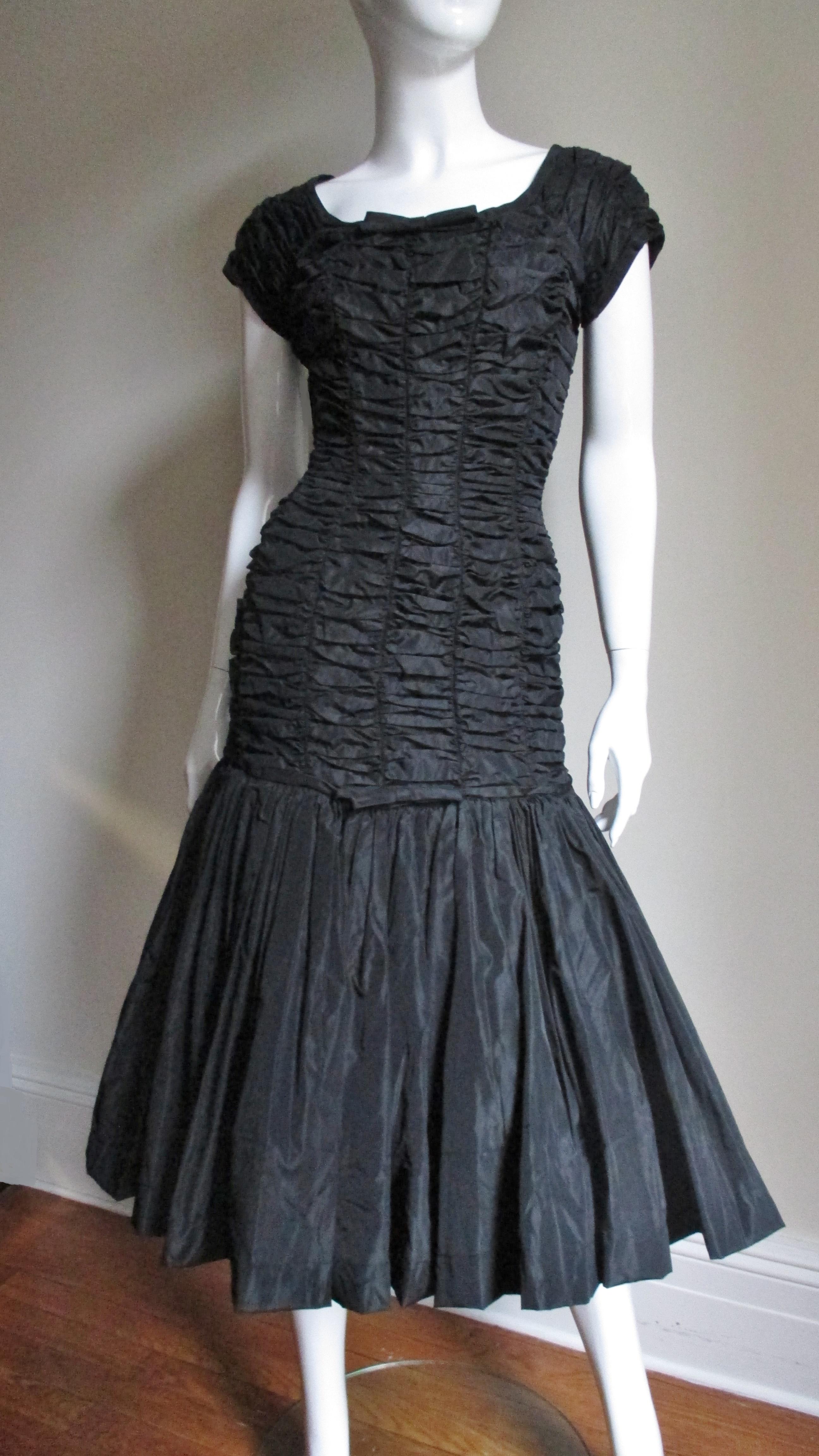 Black Suzy Perette 1950s Ruched Dress  For Sale