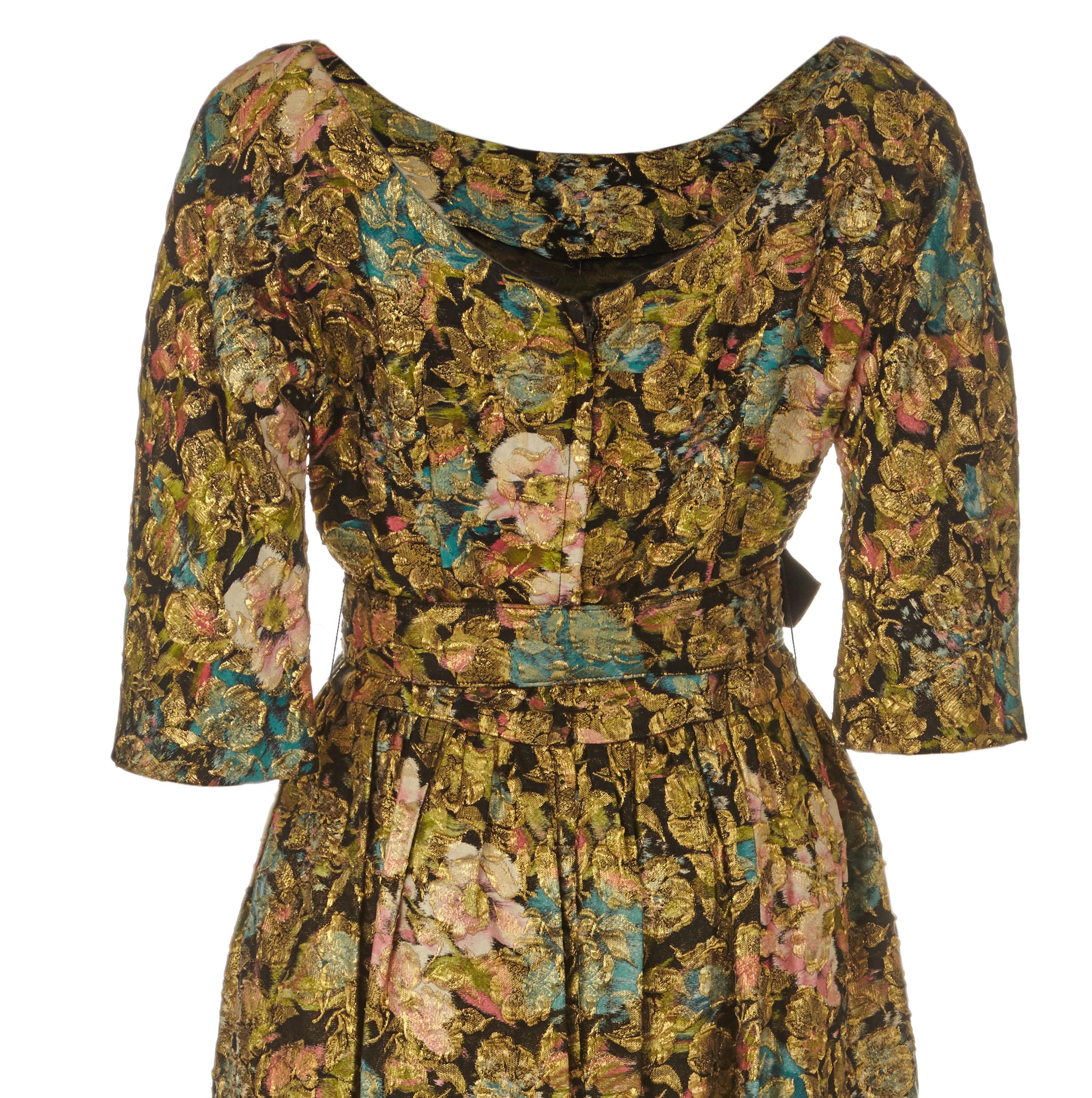 1950s Suzy Perette Floral Gold Lame Dress In Excellent Condition In London, GB