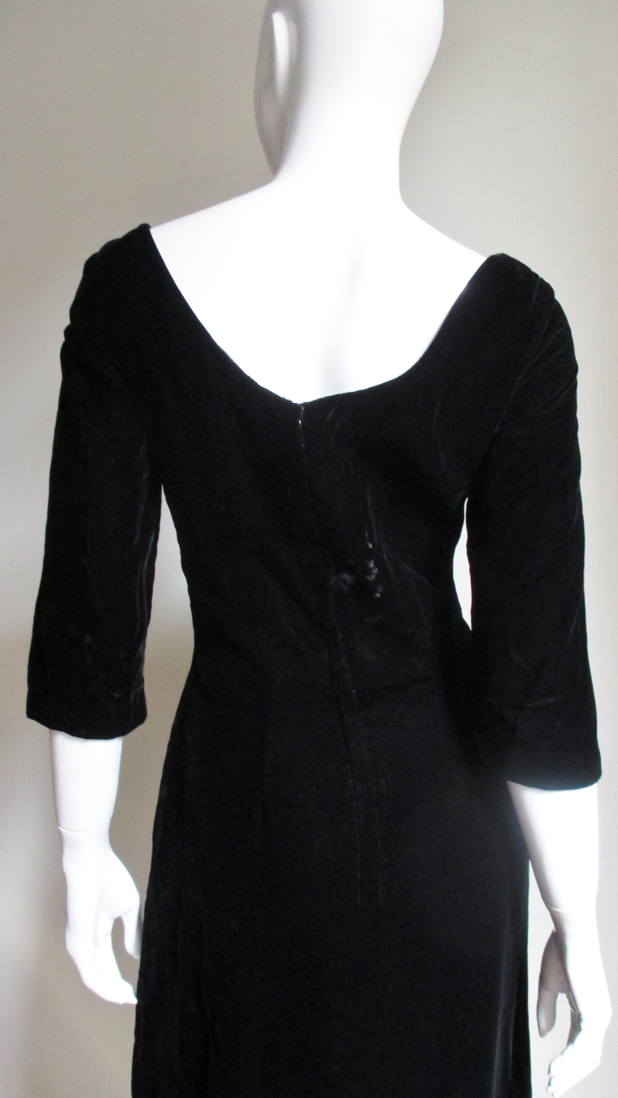  Suzy Perette 1950s Silk Velvet Fox Fur Trim Dress  1
