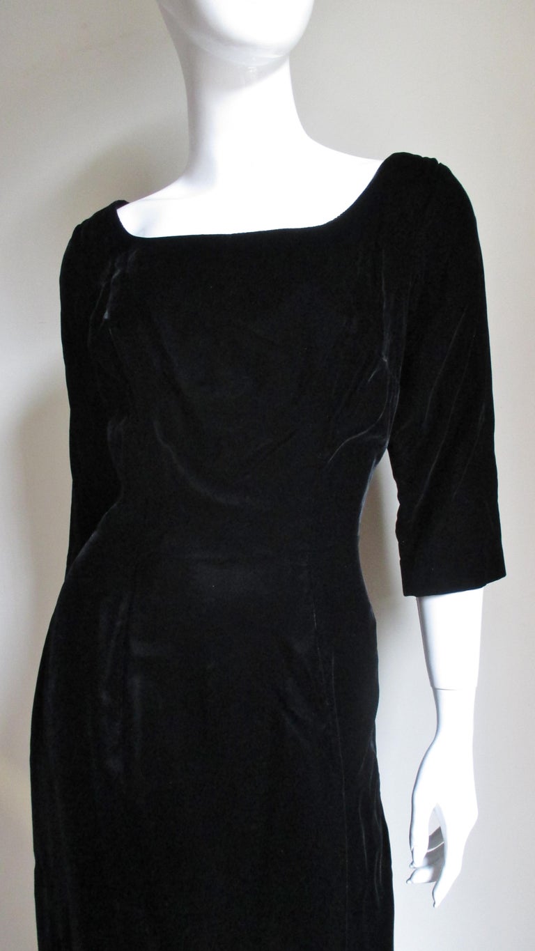 Black  Suzy Perette 1950s Silk Velvet Fox Fur Trim Dress  For Sale