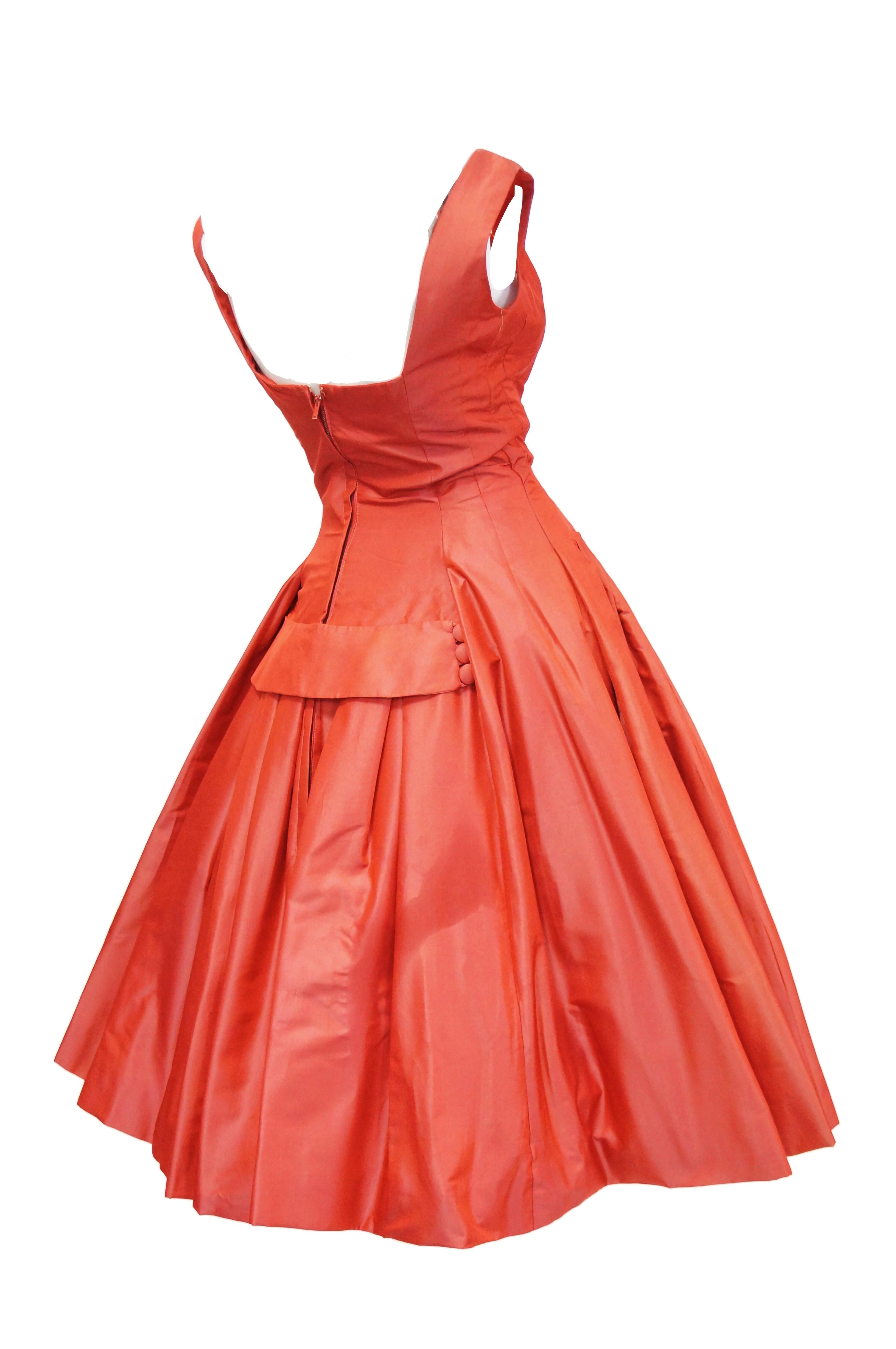 Women's 1950s Suzy Perette Red Charmeuse Satin New Look Evening Dress with Bow Detail