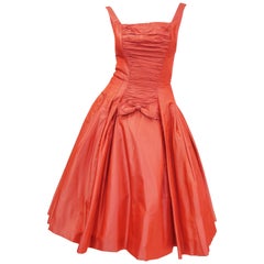 1950s Suzy Perette Red Charmeuse Satin New Look Evening Dress with Bow Detail