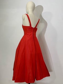 1950s Suzy Perette Red Silk Taffeta Cocktail Dress w Full Draped Skirt