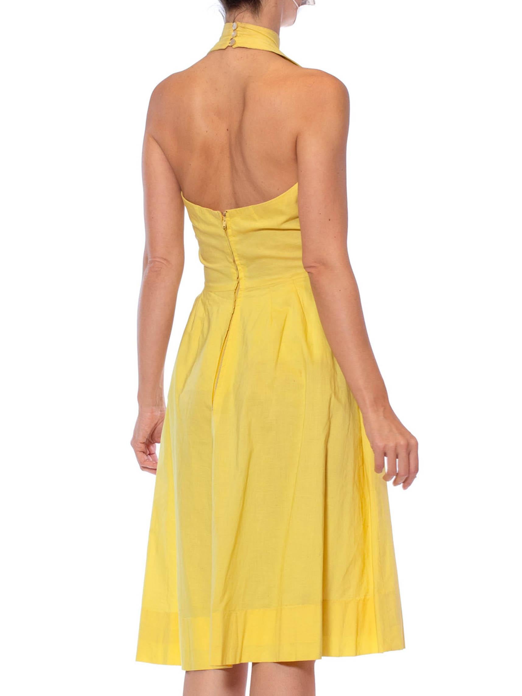 1950S SUZY PERETTE Yellow Cotton Halter A Line Dress With Pleated Diamond Insets 4