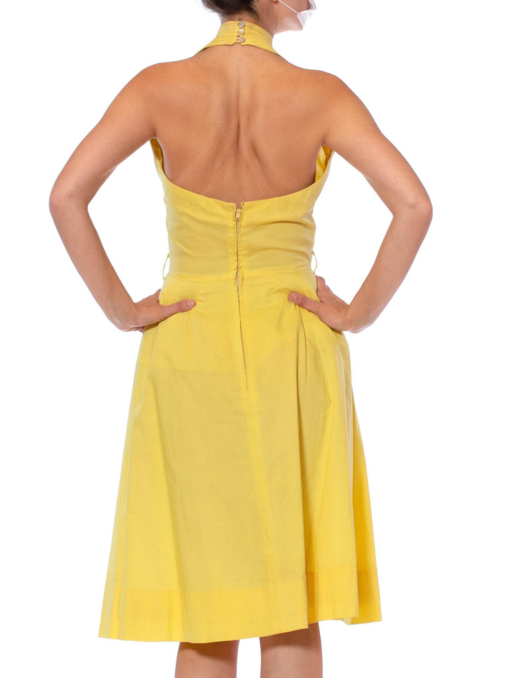 1950S SUZY PERETTE Yellow Cotton Halter A Line Dress With Pleated Diamond Insets 2