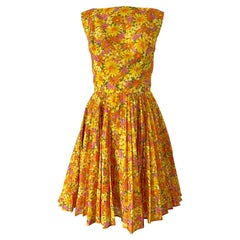 1960er Suzy Perette Gelb Rosa Orange Daisy Print Baumwolle Vintage 60s Kleid