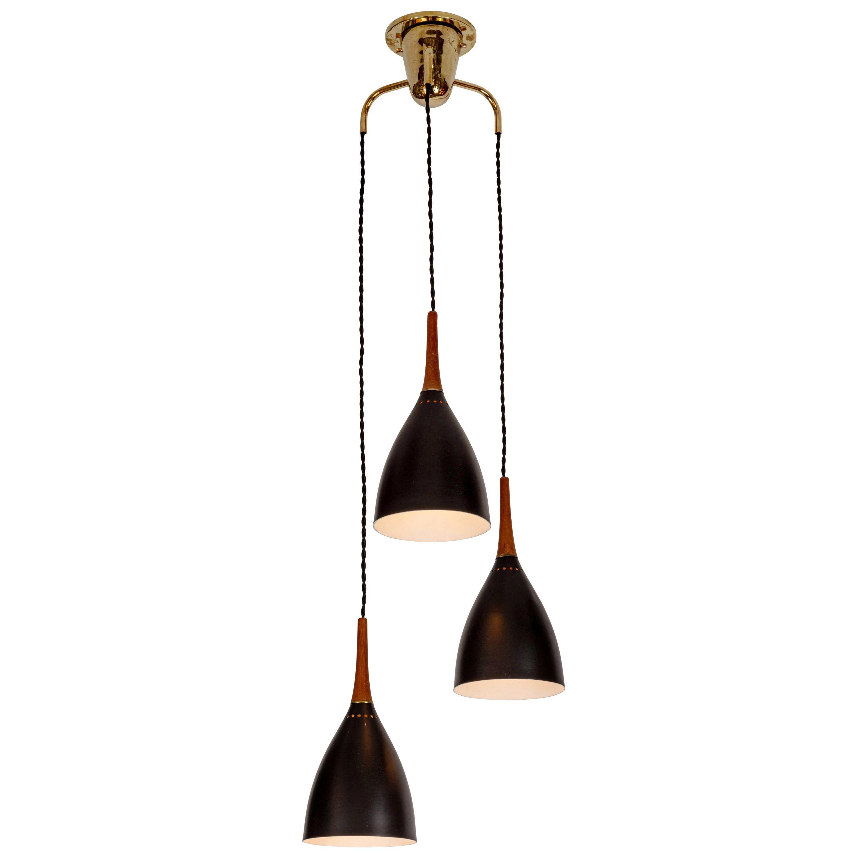 1950s Sven Middleboe 3-Cone Chandelier for Nordisk