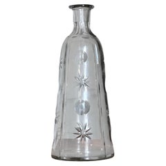1950s Sweden Hand-Blown Glass Decanter or Vase With Etched Star and Circle Motif