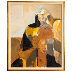 huile abstraite suédoise des années 1950 "Figure sur fond clair" par Ivar Morsing