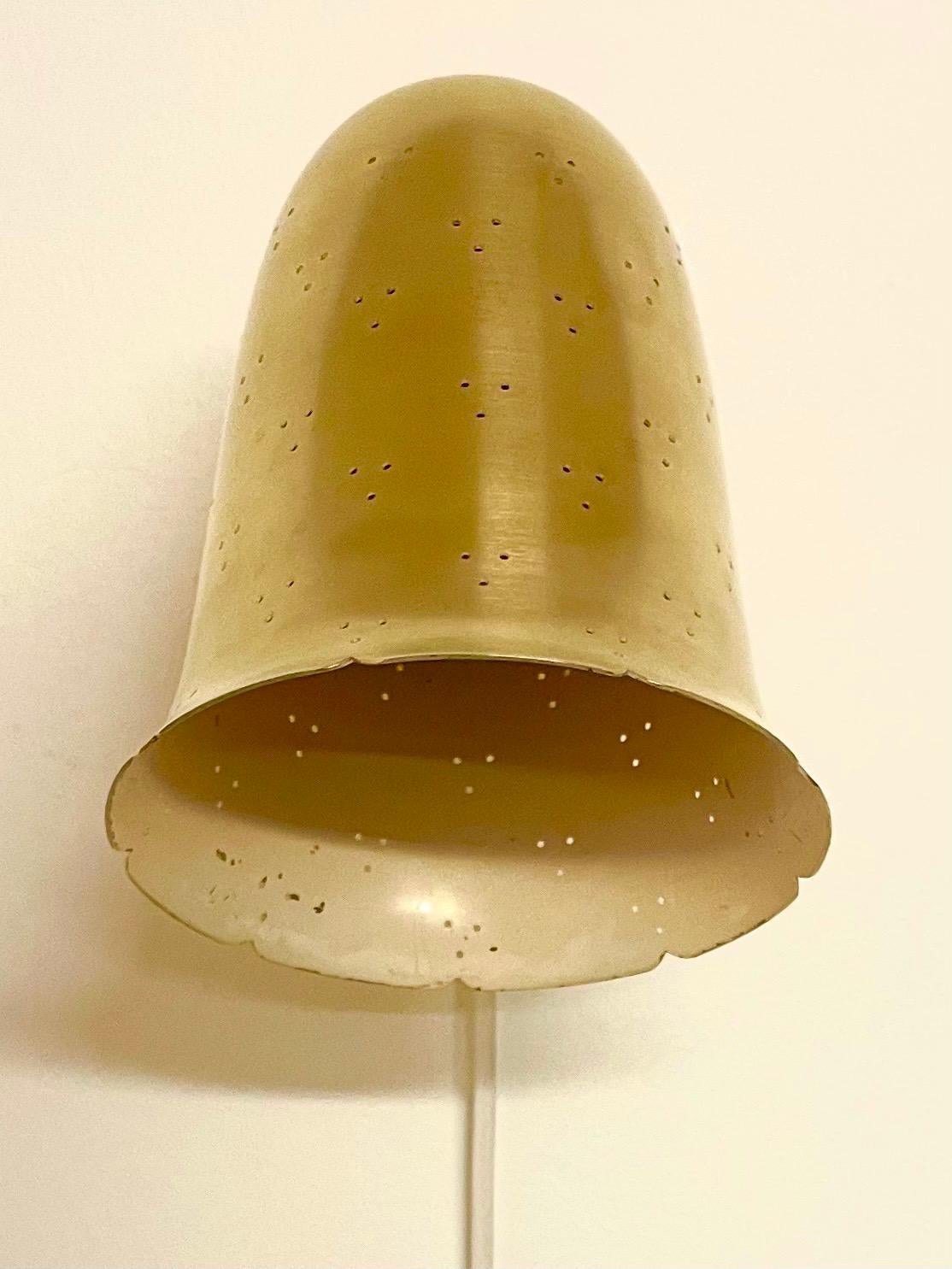 Scandinavian Modern 1950s Swedish Bell-Shaped Perforated Wall Lamp No. 6501 in Brass by Boréns