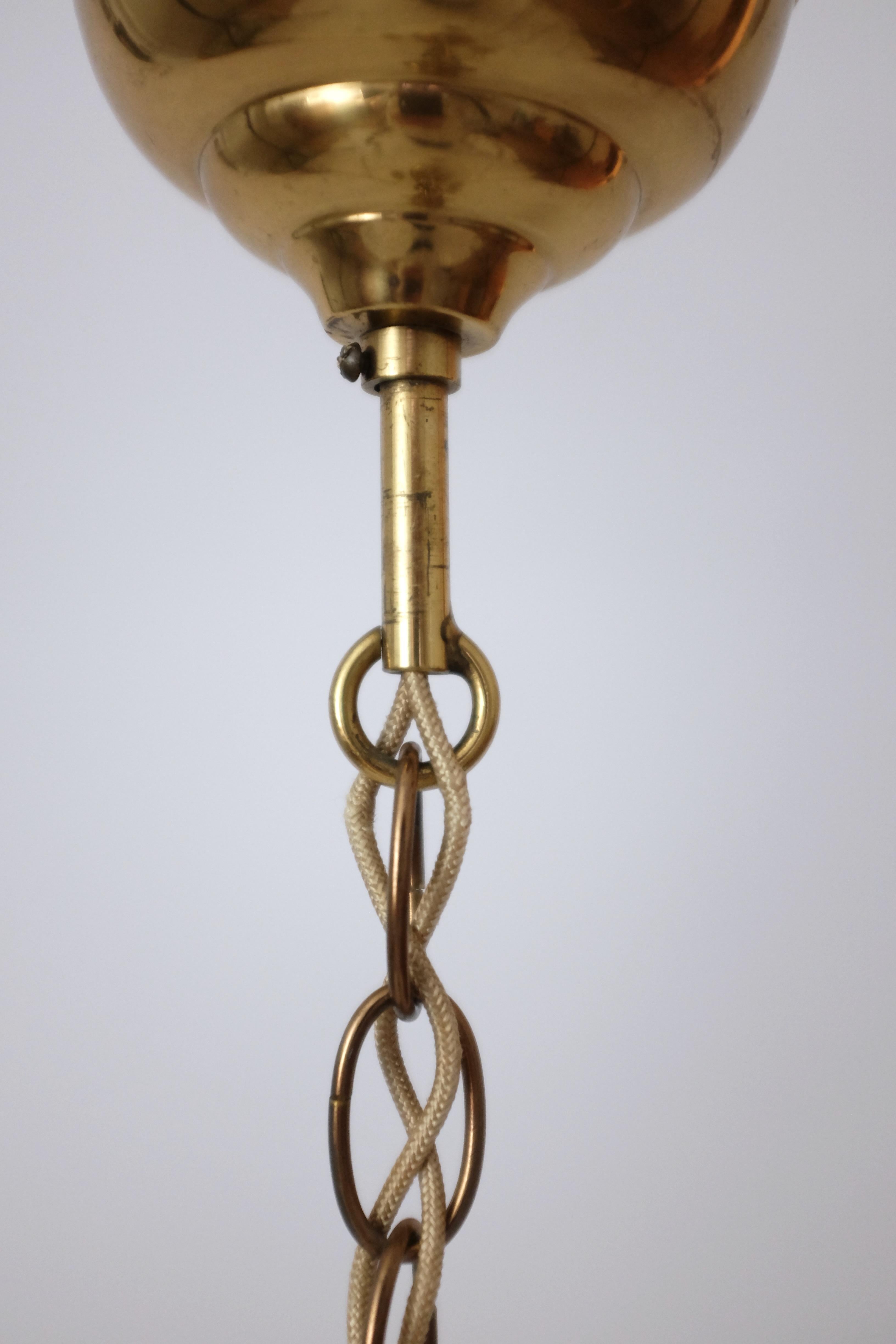 1950s, Swedish Brass and Opaline Glass Pendant In Good Condition For Sale In Brooklyn, NY