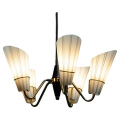 1950s Swedish Brass Chandelier With Frosted Art Glass Shades By ASEA