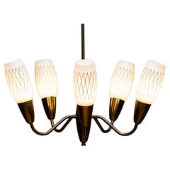 1950s Swedish brass & opal glass pendant/chandelier: